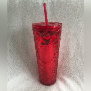 Starbucks Red Prism 24oz Tumbler with Straw Tall Cold Cup Bling NEW Holiday 2023